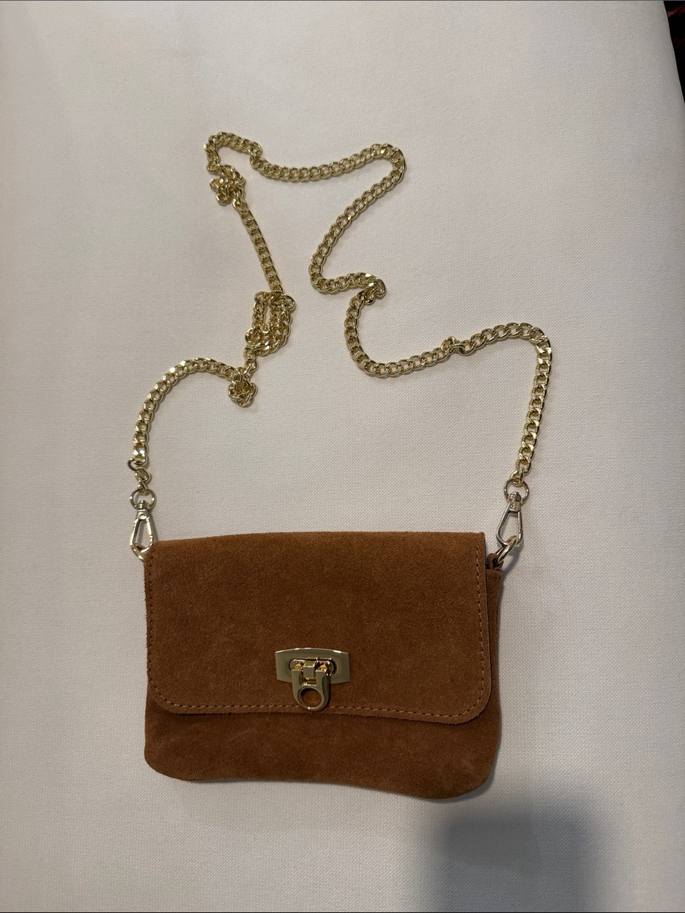 Brown Suede Marlon Chain Crossbody Bag